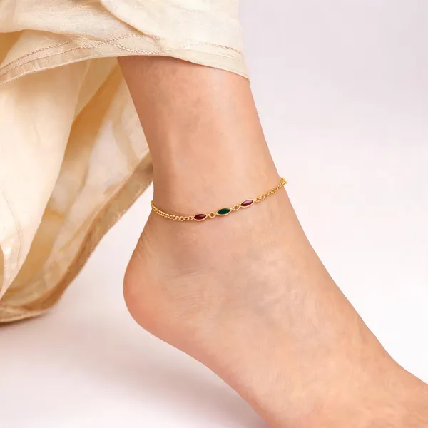Gold_Brass_Red_Green_Enamel__Anklet_Set_For_Women