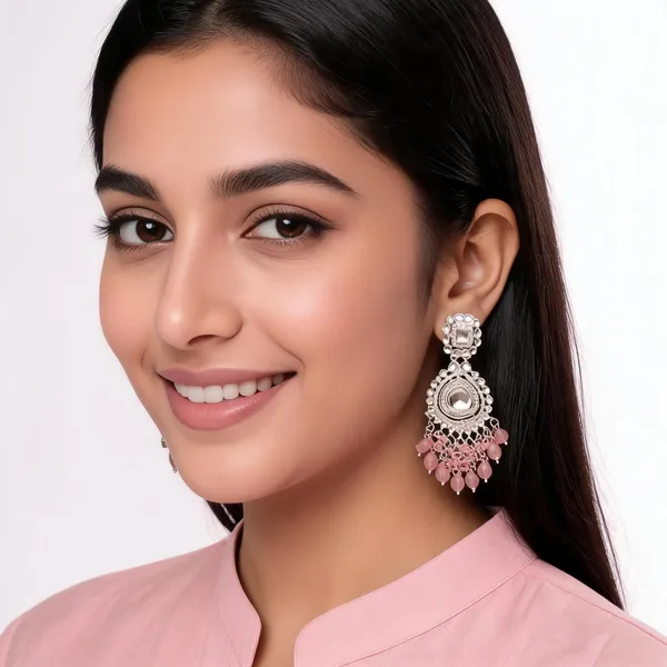 Silver_Brass_Pink_Beaded_Statement_Drop_Earrings_For_Women