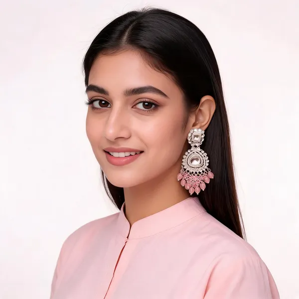 Silver_Brass_Pink_Beaded_Statement_Drop_Earrings_For_Women