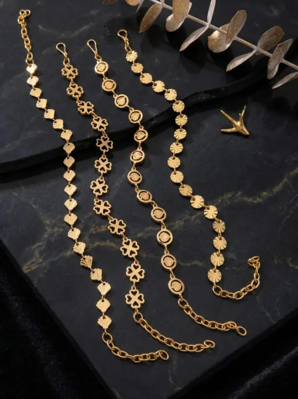 Gold_Brass_Floral_Geometric_Link_Bracelet_Set_For_Women