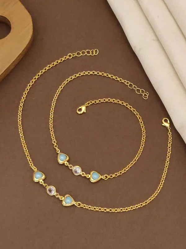 Gold_Brass_Heart_Blue_Stone_Necklace_Bracelet_Anklet_Set_For_Women