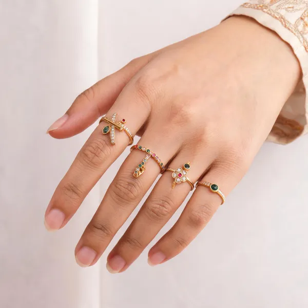 Gold_Brass_Gold_Plated_Multicolour_Stone_Floral_Ring_Set_For_Women