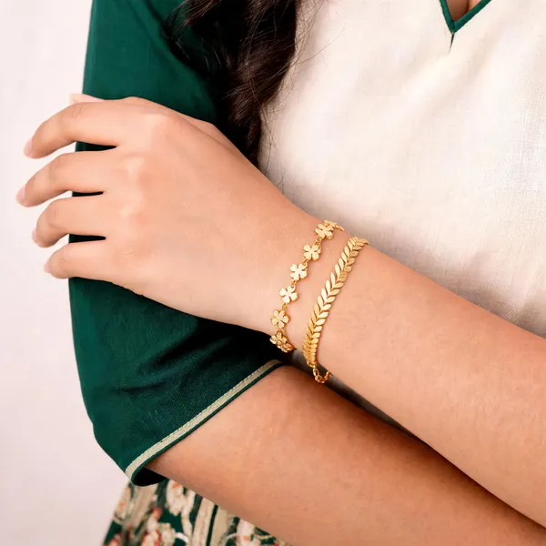 Gold_Brass_Floral_Leaf_Ornamental_Bracelet_For_Women