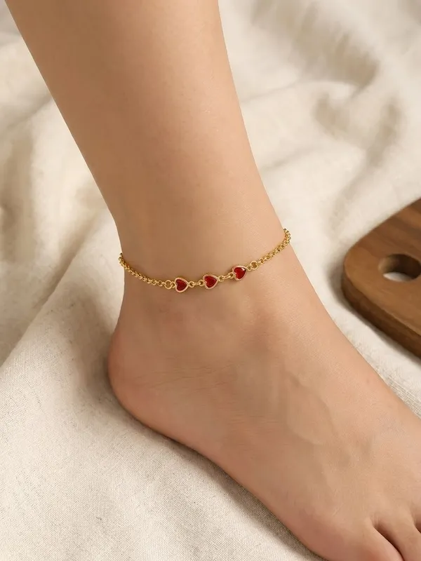 Gold_Brass_Red_Heart_Charm_Anklet_For_Women