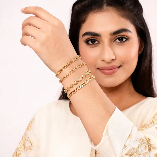 Gold_Brass_Floral_Charm_Bracelet_Set_For_Women