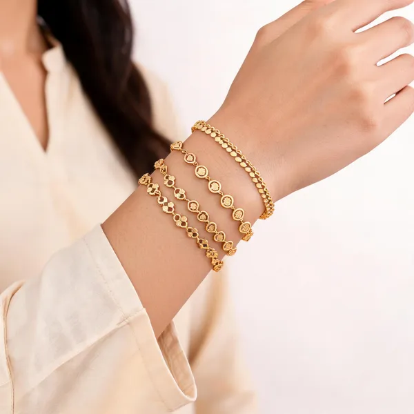 Gold_Brass_Floral_Charm_Bracelet_Set_For_Women