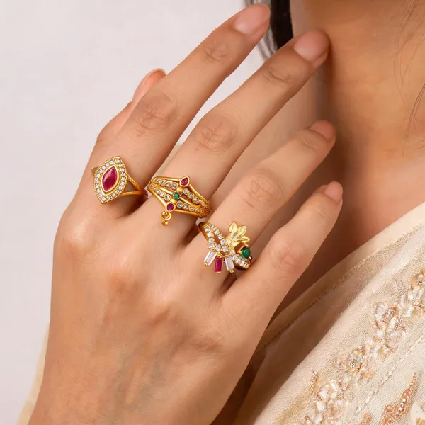 Gold_Brass_Multicolour_Stone_Statement_Ring_Set_For_Women
