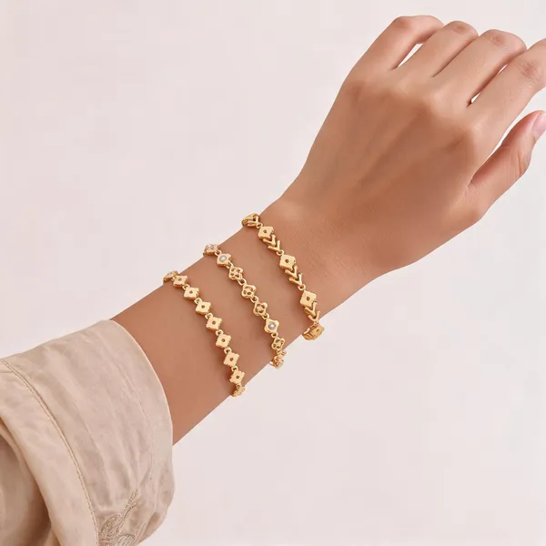 Gold_Brass_Alloy_Floral_Link_Bracelet_Set_For_Women