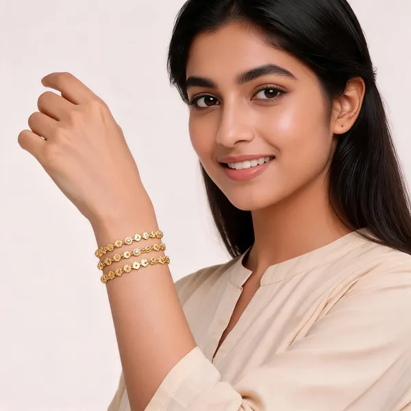 Gold_Brass_Alloy_Floral_Link_Bracelet_Set_For_Women