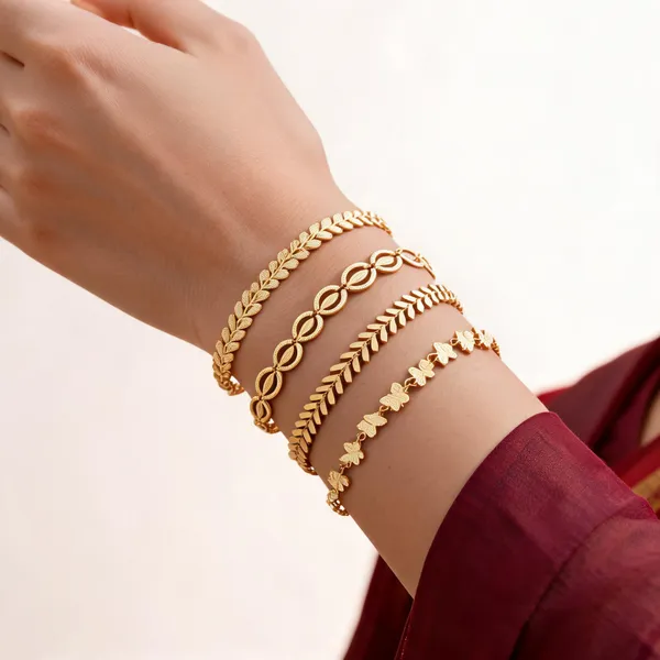 Gold_Brass_Gold_Plated_Mixed_Motif_Chain_Bracelet_Set_For_Women