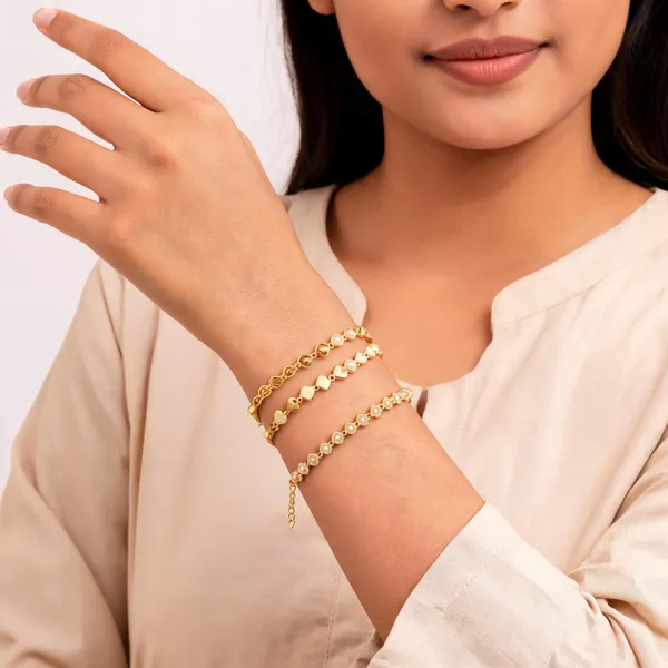 Gold_Brass_Heart_Floral_Link_Bracelet_Set_For_Women