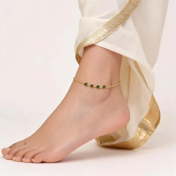 Gold_Brass_Green_Stone_Anklet_Set_For_Women