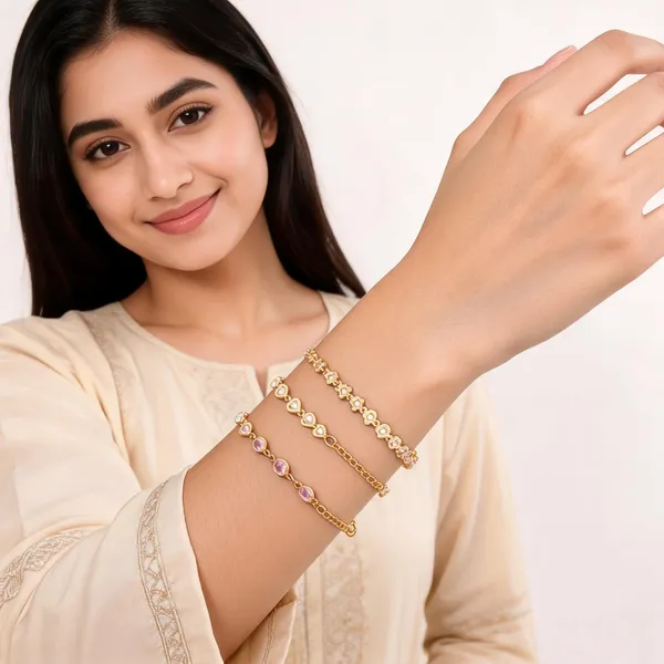 Gold_Brass_Alloy_Oval_Heart_Flower_Stone_Bracelet_Set_For_Women