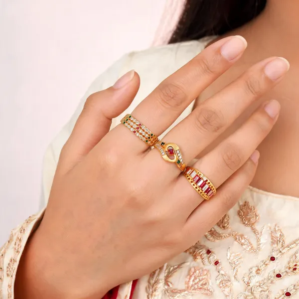 Gold_Brass_Multicolour_Gemstone_Ring_Set_For_Women