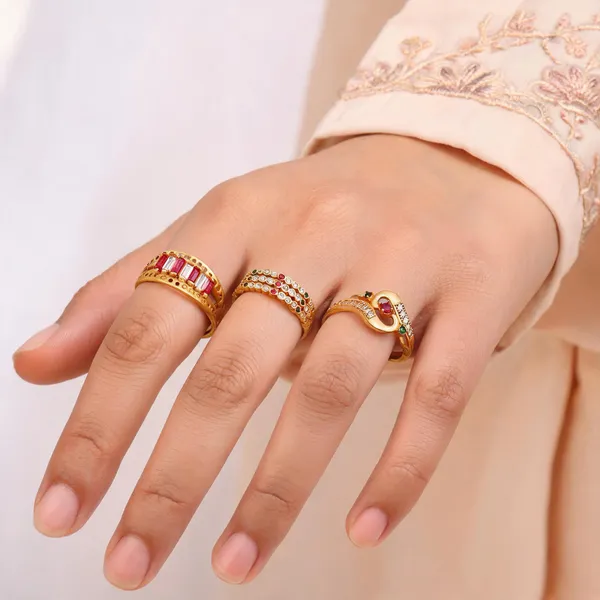 Gold_Brass_Multicolour_Gemstone_Ring_Set_For_Women