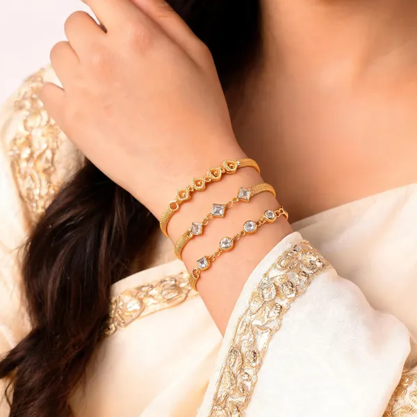 Gold_Brass_Gold_Plated_Crystal_Heart_Link_Bracelet_Set_For_Women