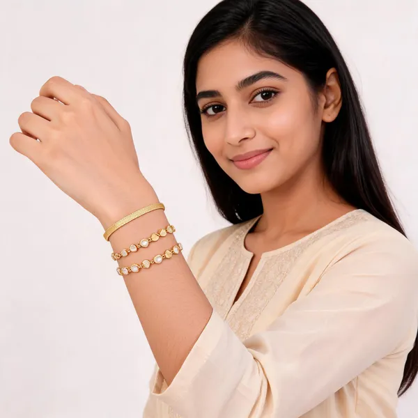 Gold_Brass_Gold_Plated_Mesh_Circular_Link_Chain_Bracelet_Set_For_Women