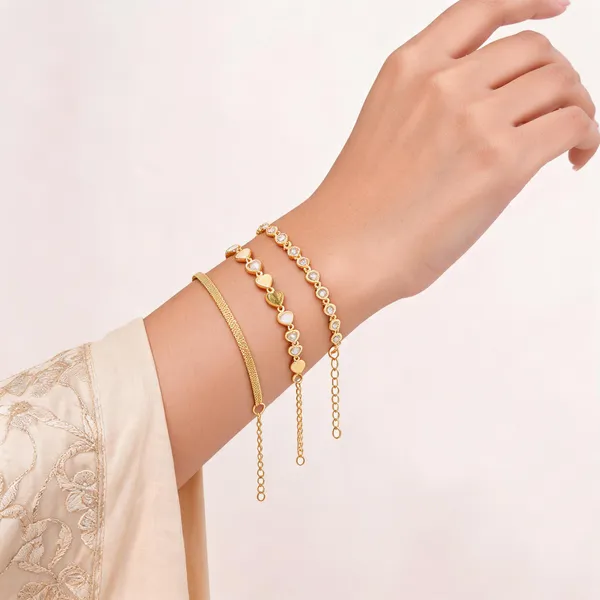 Gold_Brass_Gold_Plated_Mesh_Circular_Link_Chain_Bracelet_Set_For_Women