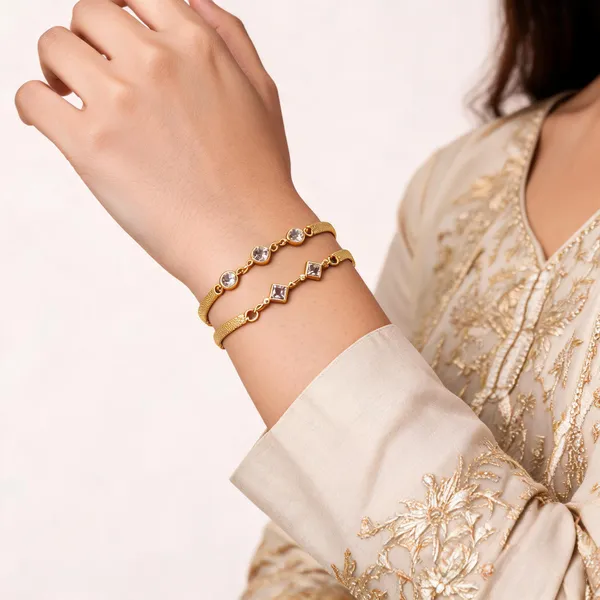 Gold_Brass_Gold_Plated_Stone_Mesh_Chain_Bracelet_Set_For_Women