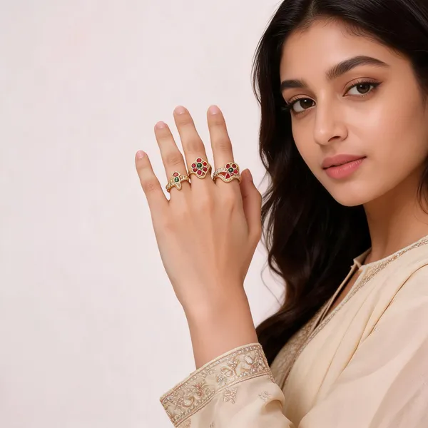 Gold_Tone_Multicolour_Stone_Embellished_Ring_Set_For_Women
