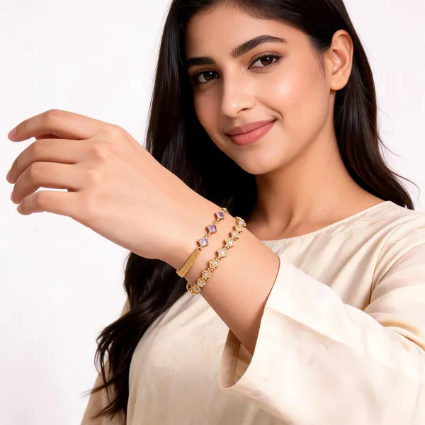 Gold_Brass_Alloy_Purple_Stone_Floral_Bracelet_Set_For_Women
