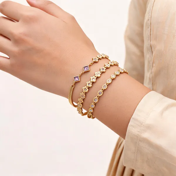 Gold_Brass_Alloy_Purple_Stone_Floral_Bracelet_Set_For_Women