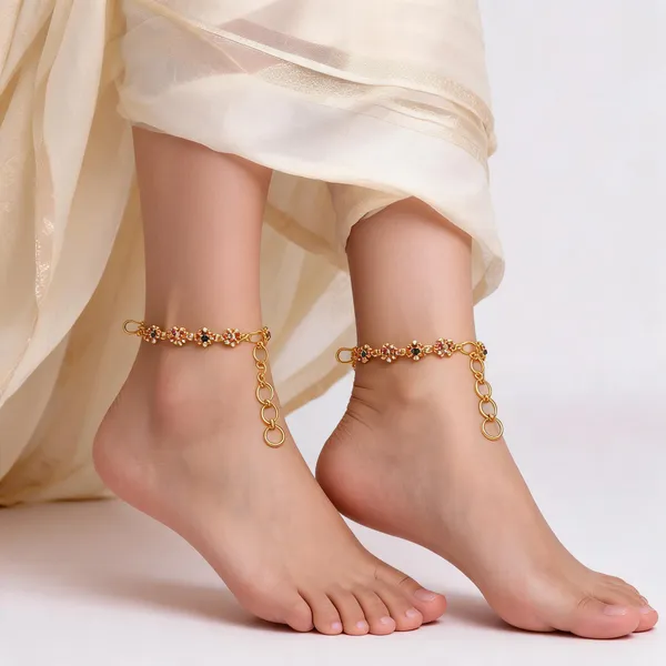 Gold_Tone_Multicolour_Stone_Floral_Anklet_Pair_For_Women