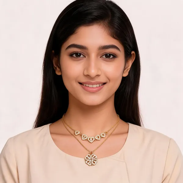 Gold_Brass_Alloy_Heart_Flower_Pendant_Necklace_Set_For_Women