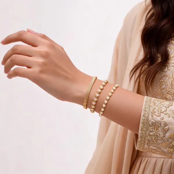 Gold_Brass_Pearl_Chain_Bracelet_Set_For_Women