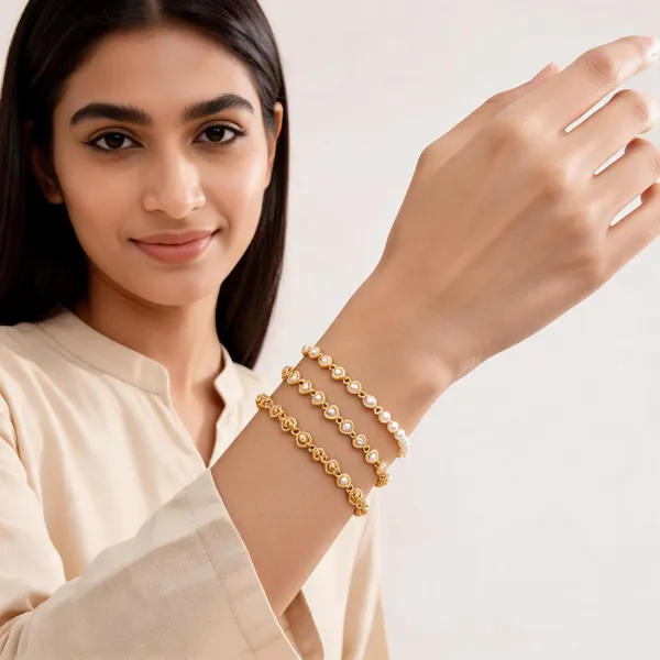 Gold_Brass_Pearl_Chain_Bracelet_Set_For_Women