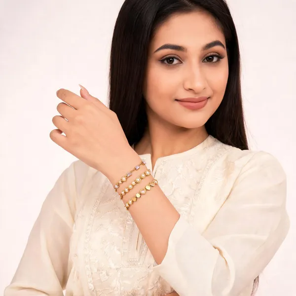 Gold_Brass_Alloy_Heart_Link_Chain_Bracelet_Set_For_Women