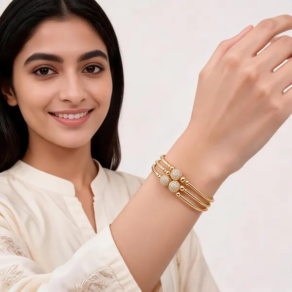 Gold_Brass_Beaded_Cluster_Open_Cuff_Bracelet_For_Women
