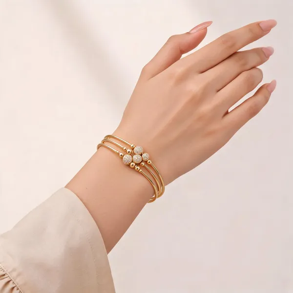 Gold_Brass_Beaded_Cluster_Open_Cuff_Bracelet_For_Women