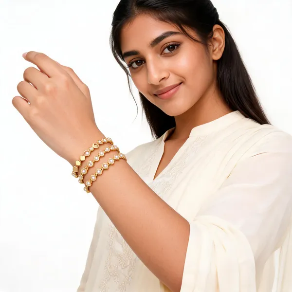 Gold_Brass_Alloy_Floral_Geometric_Link_Bracelet_Set_For_Women