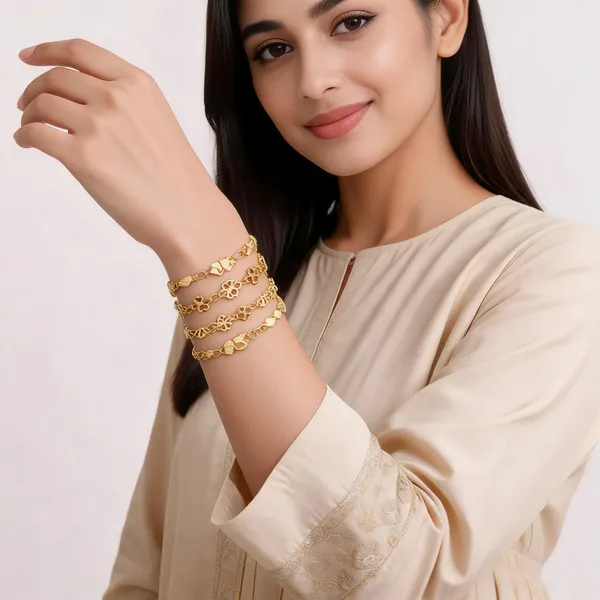 Gold_Brass_Floral_Charm_Chain_Bracelet_Set_For_Women