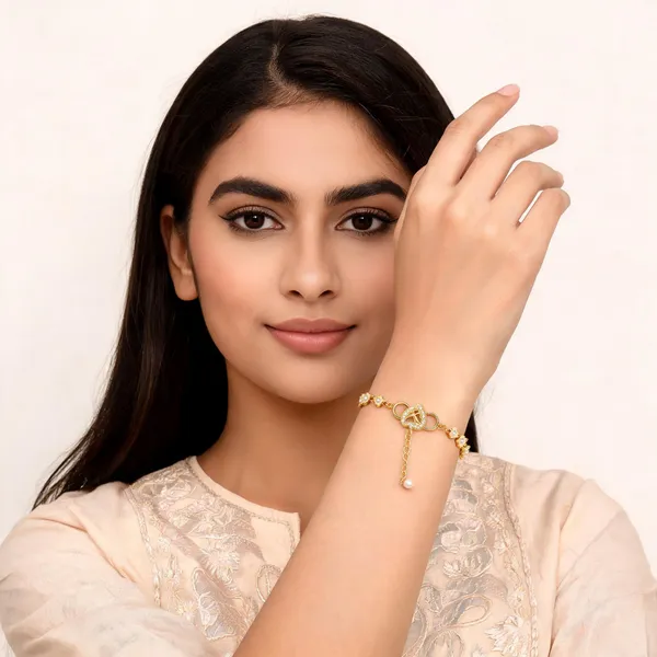 Gold_Brass_Floral_Pearl_Link_Bracelet_For_Women