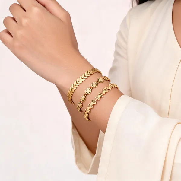 Gold_Brass_Floral_Leaf_Link_Chain_Bracelet_Set_For_Women