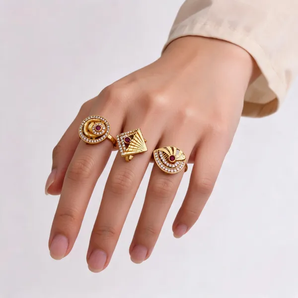 Gold_Brass_Geometric_Crystal_Maroon_Ring_Set_For_Women