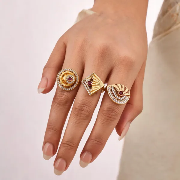 Gold_Brass_Geometric_Crystal_Maroon_Ring_Set_For_Women
