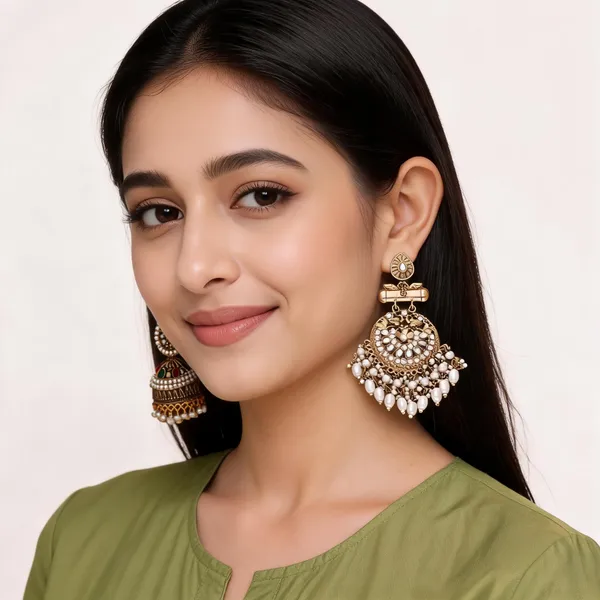 Gold_Brass_Pearl_Detail_Jhumka_Chandelier_Earrings_Set_For_Women