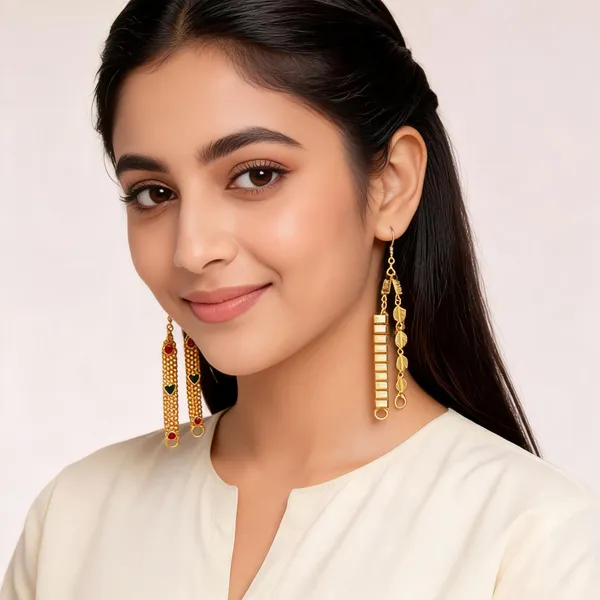 Gold_Brass_Geometric_Link_Chain_Earrings_Set_For_Women