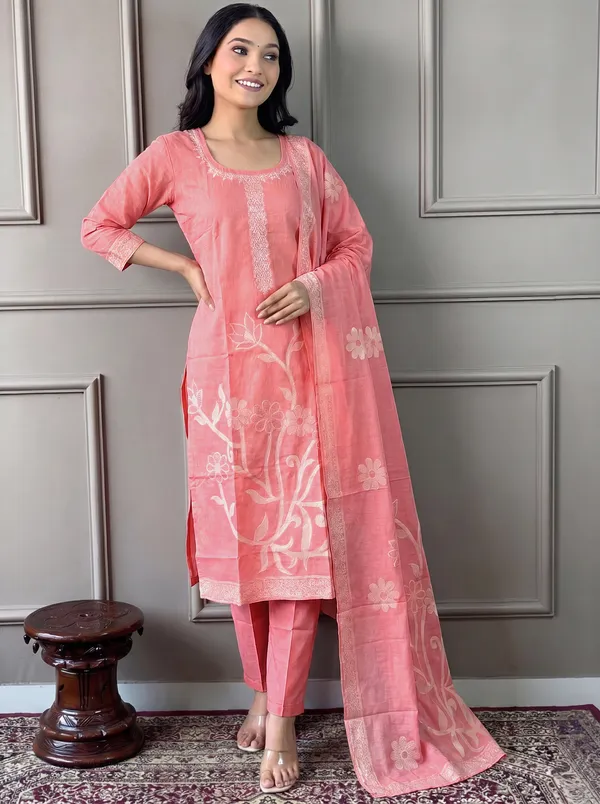 Peach_Cotton_Straight_Embroidered_Kurta_Set_For_Women