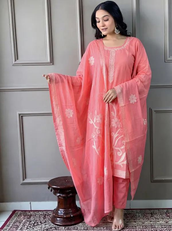 Peach_Cotton_Straight_Embroidered_Kurta_Set_For_Women