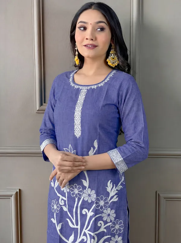 Blue_Cotton_Straight_Embroidered_Kurta_Set_For_Women