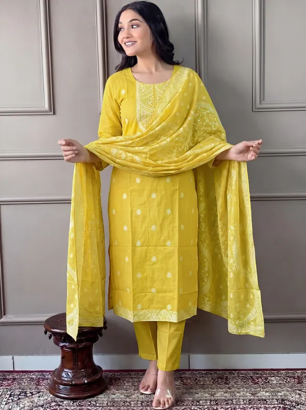 Yellow_Cotton_Straight_Embroidered_Kurta_Set_For_Women