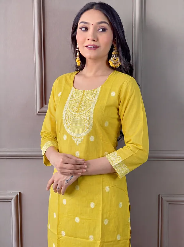 Yellow_Cotton_Straight_Embroidered_Kurta_Set_For_Women