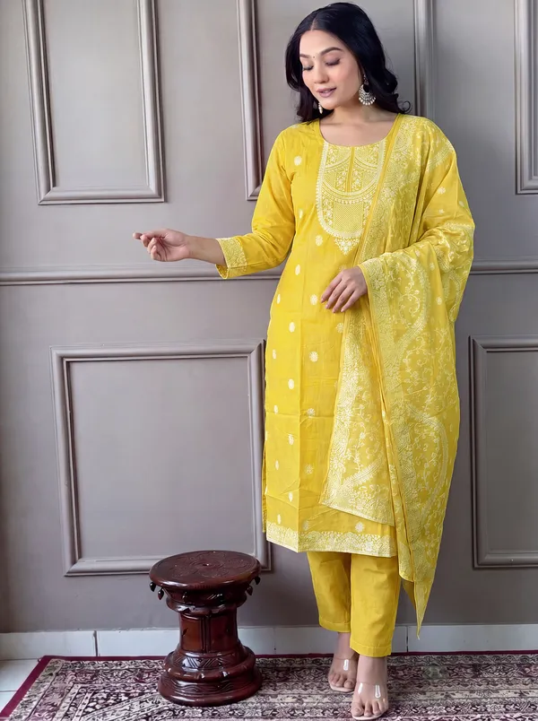 Yellow_Cotton_Straight_Embroidered_Kurta_Set_For_Women