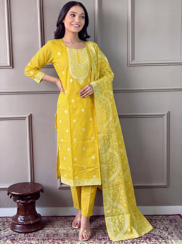 Yellow_Cotton_Straight_Embroidered_Kurta_Set_For_Women