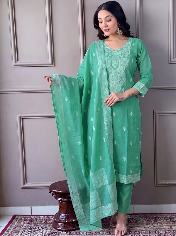 Green_Cotton_Straight_Embroidered_Kurta_Set_For_Women