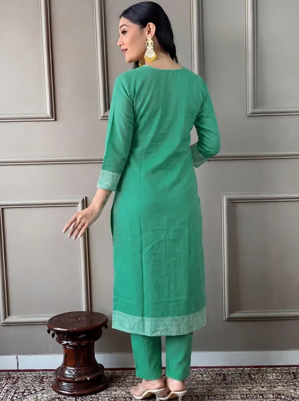 Green_Cotton_Straight_Embroidered_Kurta_Set_For_Women